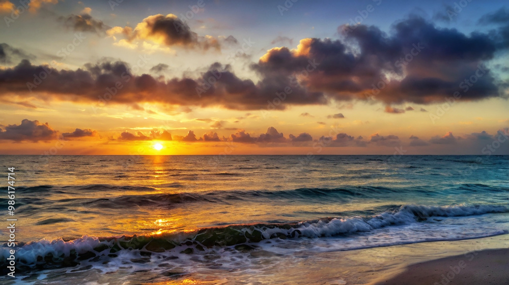 Obraz premium Blurred bokeh of a sunrise over a calm ocean