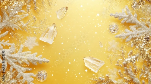 WunderschÃ¶ner Hintergrund fÃ¼r Weihnachten in gelb mit Eiskristallen und Platzhalter fÃ¼r Webdesign und Drucksachen, ai generativ transparent background photo