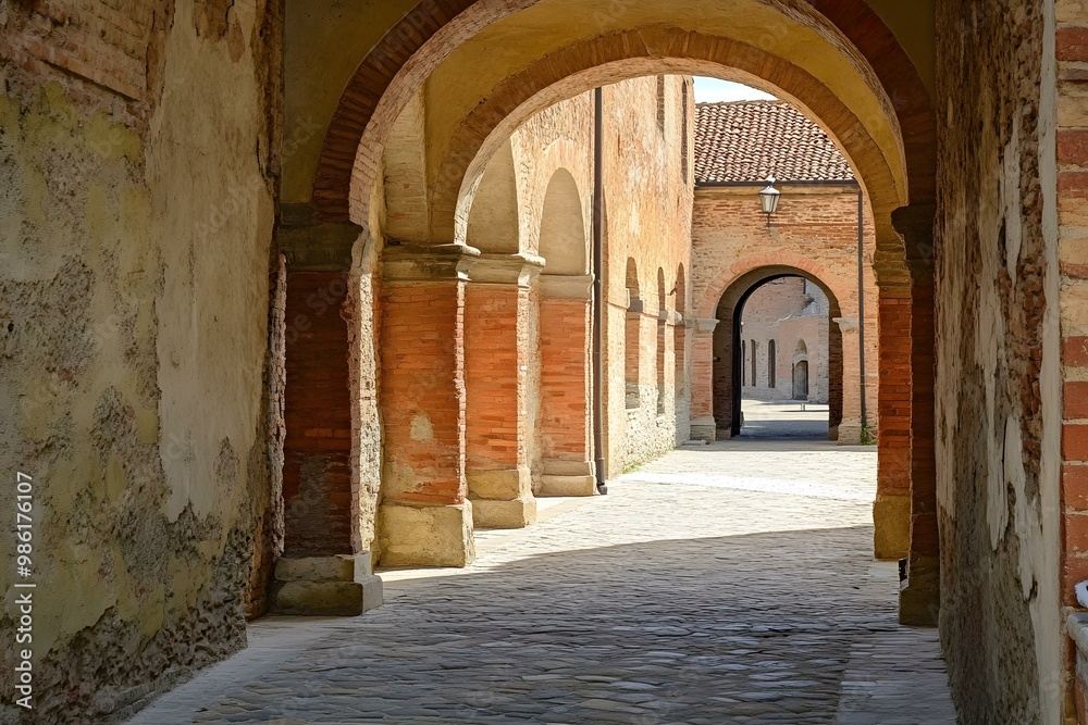 Obraz premium Arched Passageway in an Italian Courtyard