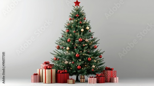 A magic decorated christmas tree with gifts background transparent background photo