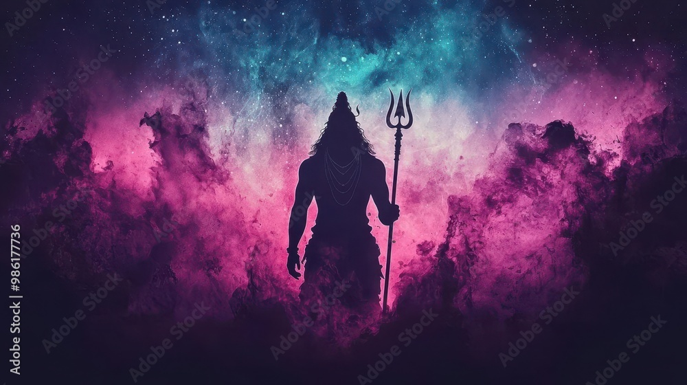 Shiva as the ultimate destroyer, standing in the middle of a collapsing galaxy, his trident glowing with cosmic energy, Shiva, destroyer, cosmic collapse Shiva as the ultimate destroyer, standing in the middle of a collapsing galaxy, his trident glowing with cosmic energy, Shiva, destroyer, cosmic collapse