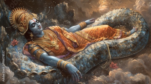 Vishnu Sleeping on Shesha in Cosmic Sea