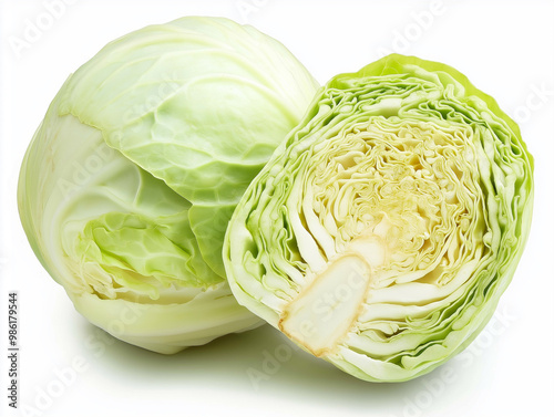 A white cabbage with a green stem