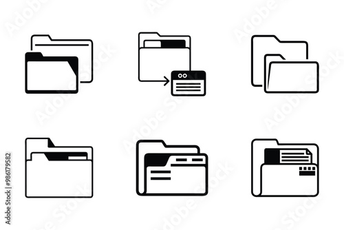 Folder icon bundle set in silhouette style vector