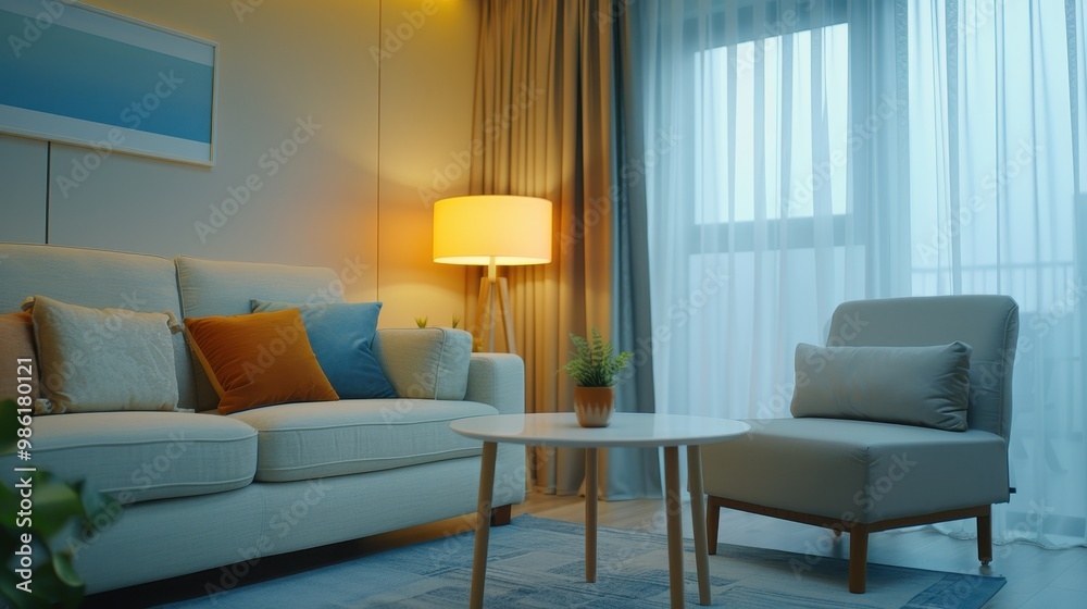 Living room with cozy and glowing lamps Living room with cozy and glowing lamps