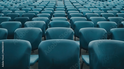 Stadium seats background. Rows of blue plastic empty seats