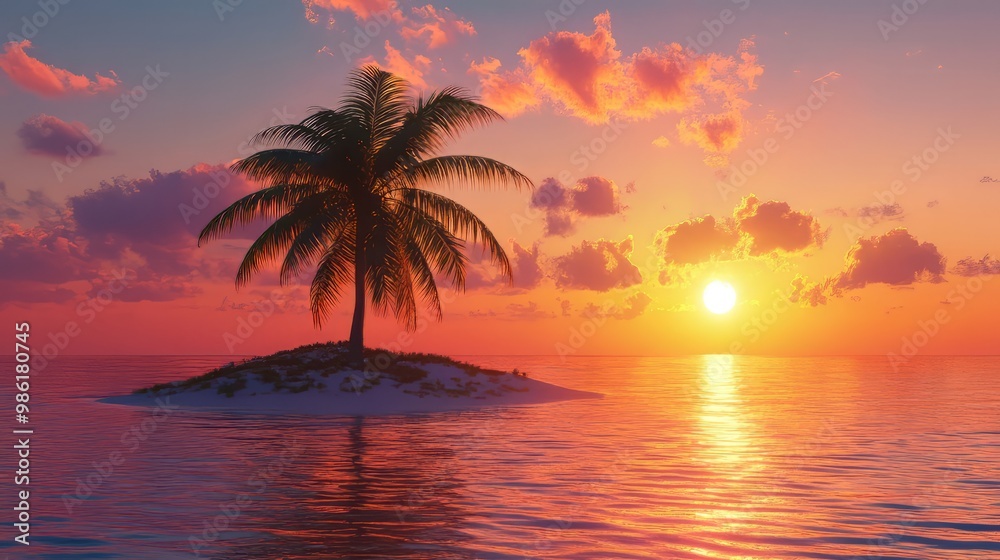 Sunset Serenity: A Tranquil Tropical Island Escape with Palm Trees and Ocean Views Sunset Serenity: A Tranquil Tropical Island Escape with Palm Trees and Ocean Views