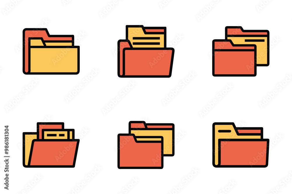 Folder icon bundle set in silhouette style vector Folder icon bundle set in silhouette style vector