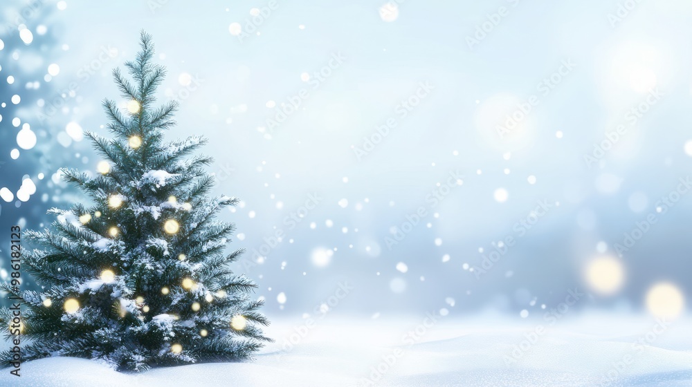 Christmas tree and Christmas lights on abstract snowy landscape background, Xmas background concept with advertising space. Generative Ai. transparent background Christmas tree and Christmas lights on abstract snowy landscape background, Xmas background concept with advertising space. Generative Ai. transparent background