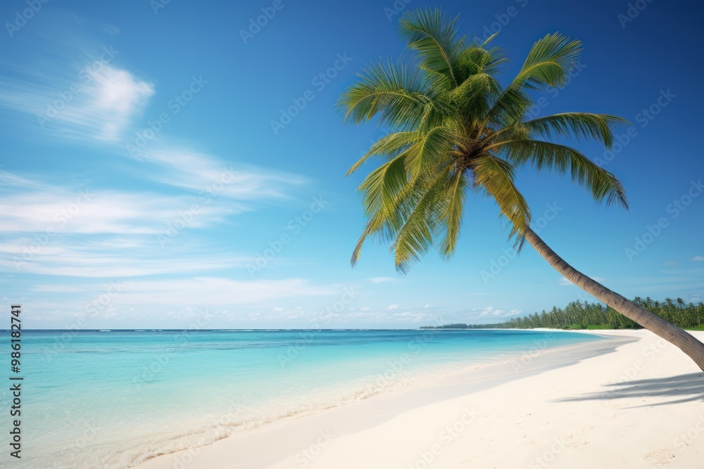 A serene Maldivian beach scene, with soft white sand, gentle waves lapping at the shore, and a lone palm tree swaying in the breeze, all bathed in the warm glow of the tropical sun A serene Maldivian beach scene, with soft white sand, gentle waves lapping at the shore, and a lone palm tree swaying in the breeze, all bathed in the warm glow of the tropical sun