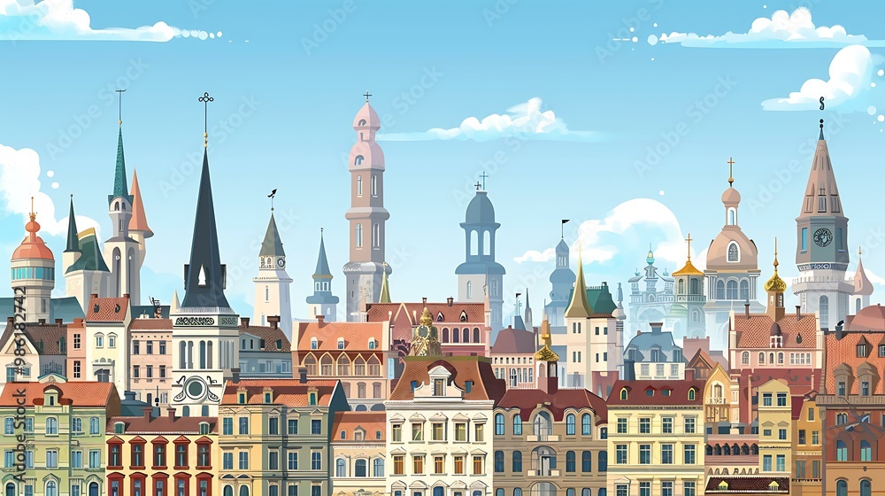 Cityscape Illustration with Multiple Towers and Buildings Cityscape Illustration with Multiple Towers and Buildings