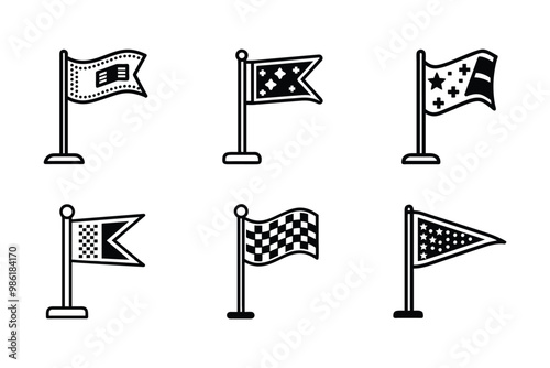 Vector art style milestone flag icon bundle set design