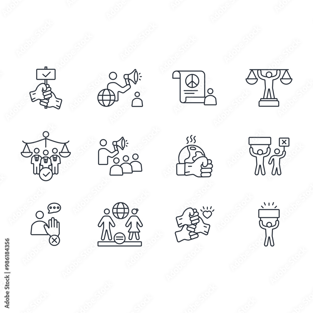 activism protest icon set.vector.Editable stroke.linear style sign for use web design,logo.Symbol illustration. activism protest icon set.vector.Editable stroke.linear style sign for use web design,logo.Symbol illustration.