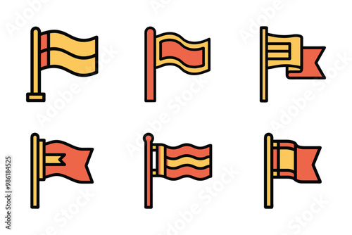 Vector art style milestone flag icon bundle set design