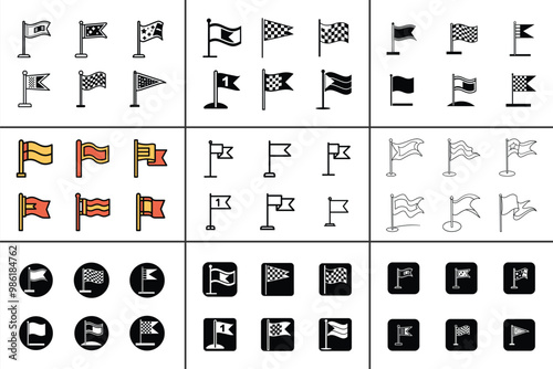 Vector art style milestone flag icon bundle set design
