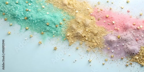 Soft pastel colored leveled powder with rough edges and gold glittering sparkles , soft, pastel, colors, powder, rough edges