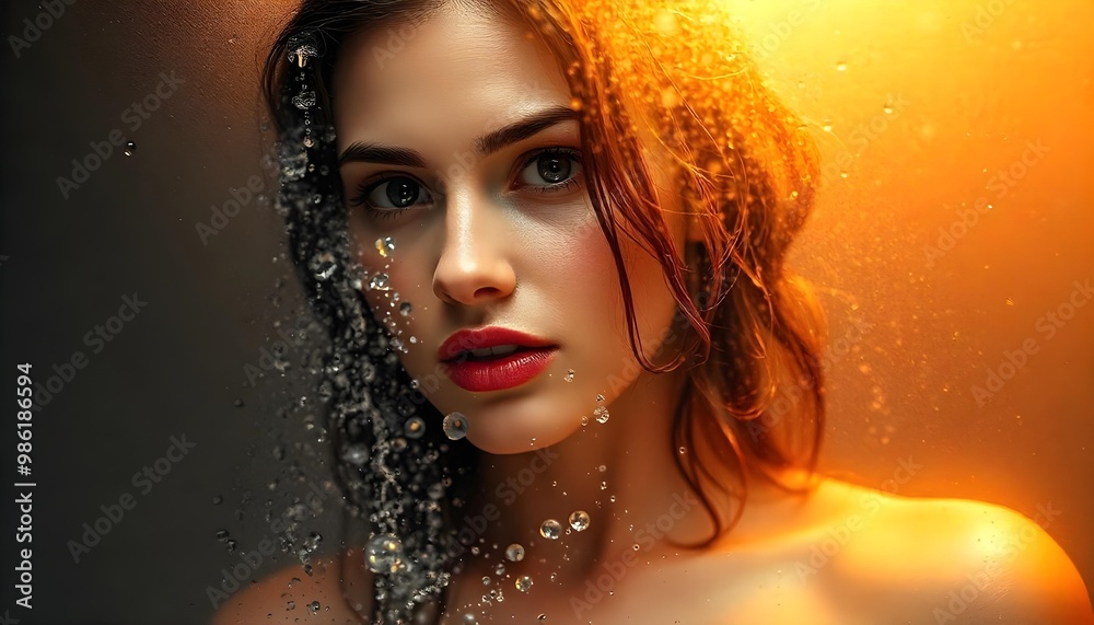 portrait of a woman with drops of water on your face portrait of a woman with drops of water on your face