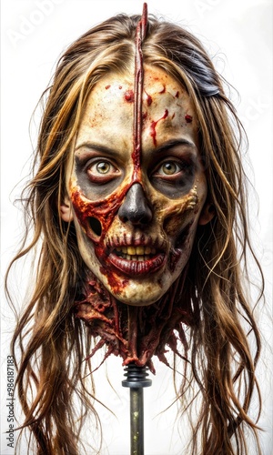 Chilling Halloween Zombie with Ripped Blood Soaked Flesh Impaled on a Spike Graphic Resource for Spooky halloween background posters and halloween parties