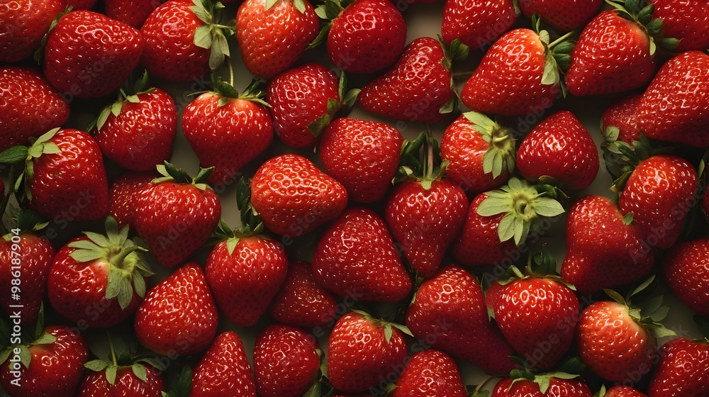 several strawberries tightly packed in a frame several strawberries tightly packed in a frame