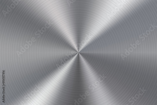 Silver radial brushed steel metal texture with and light reflection, circular texture of alloy aluminum, chrome for technology and industrial background .