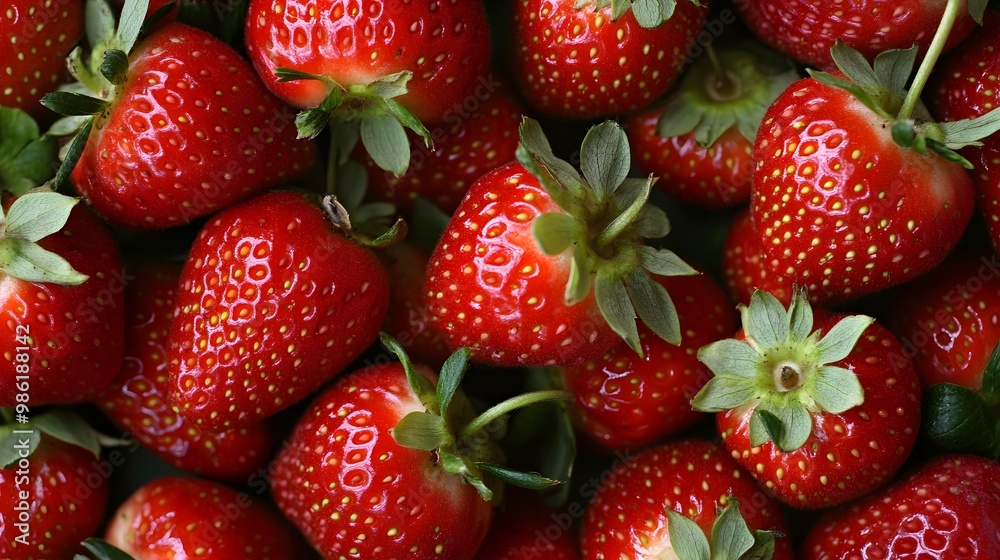 several strawberries tightly packed in a frame several strawberries tightly packed in a frame