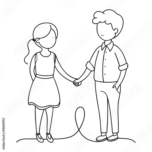 Little Kids Couple  Holding Hand Characters Vector Illustration 