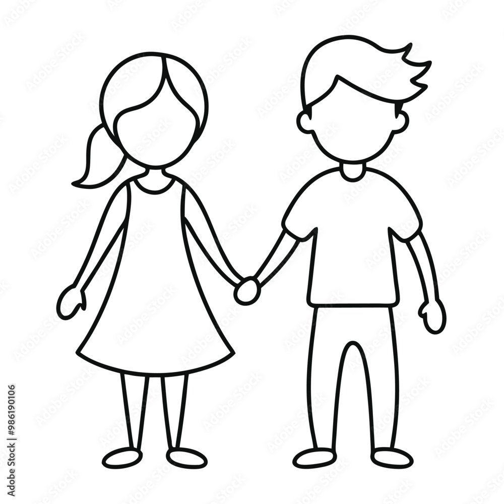 Little Kids Couple Holding Hand Characters Vector Illustration Little Kids Couple Holding Hand Characters Vector Illustration