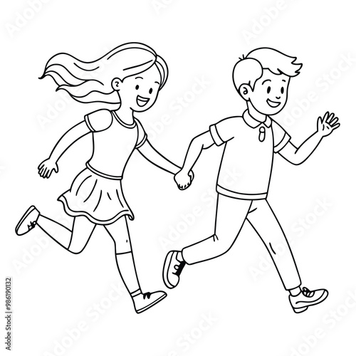 Little Kids Couple  Holding Hand Characters Vector Illustration 