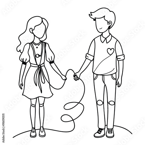 Little Kids Couple  Holding Hand Characters Vector Illustration 