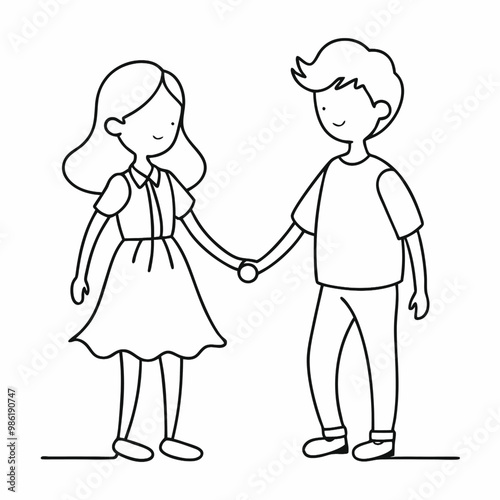Little Kids Couple  Holding Hand Characters Vector Illustration 