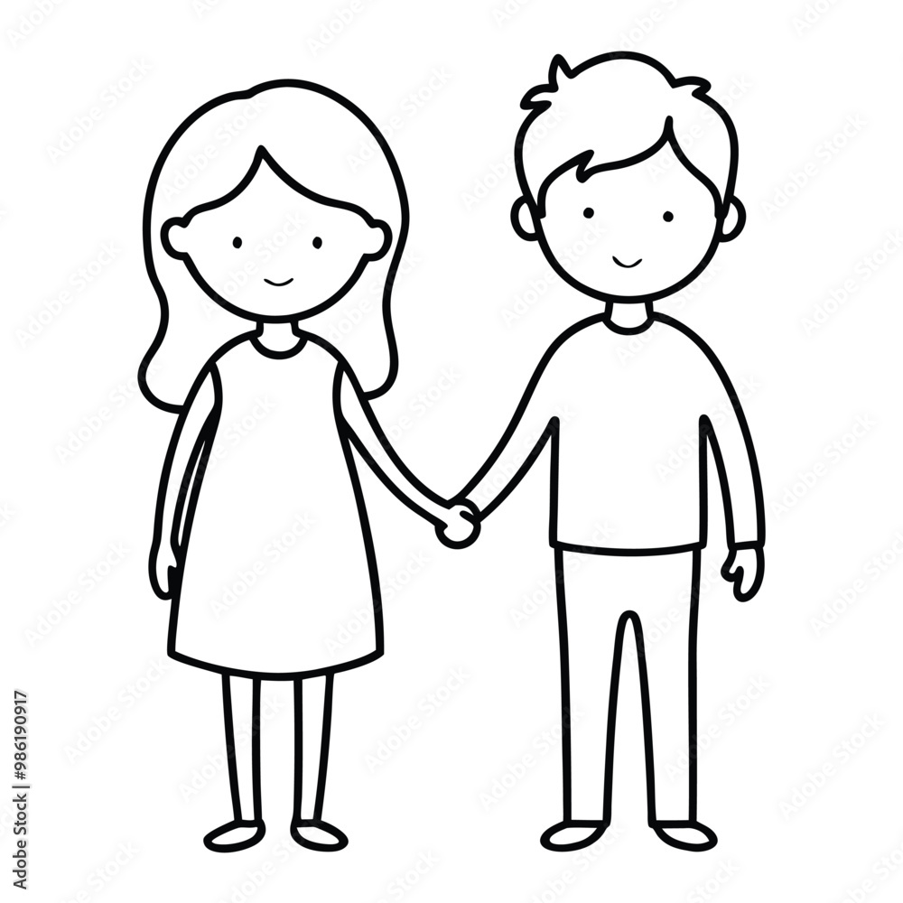 Little Kids Couple Holding Hand Characters Vector Illustration Little Kids Couple Holding Hand Characters Vector Illustration