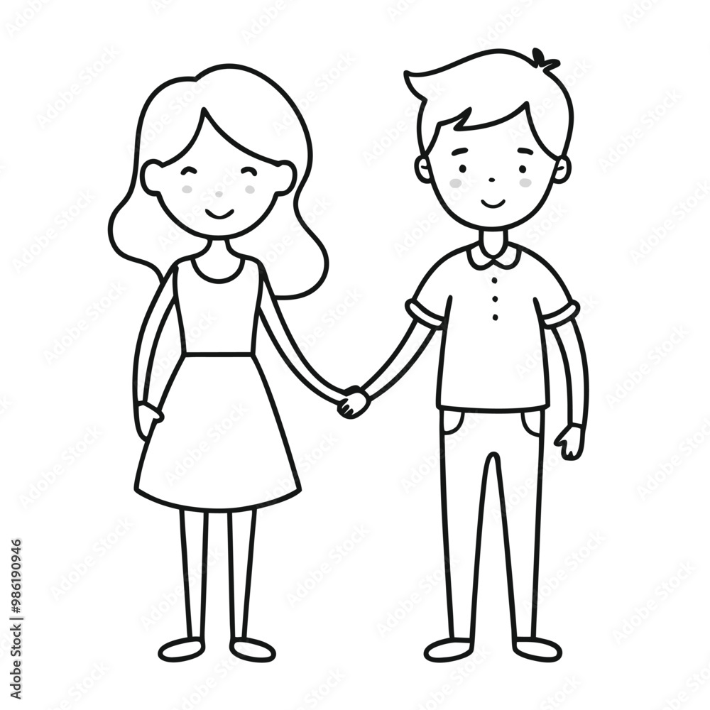 Little Kids Couple Holding Hand Characters Vector Illustration Little Kids Couple Holding Hand Characters Vector Illustration