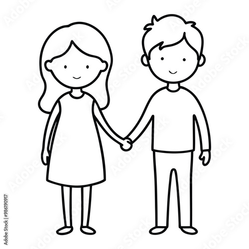 Little Kids Couple  Holding Hand Characters Vector Illustration 