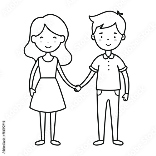 Little Kids Couple  Holding Hand Characters Vector Illustration 