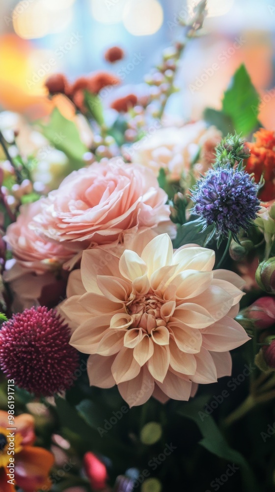 Beautiful Bouquet of Colorful Spring Flowers in Soft Focus Closeup Beautiful Bouquet of Colorful Spring Flowers in Soft Focus Closeup