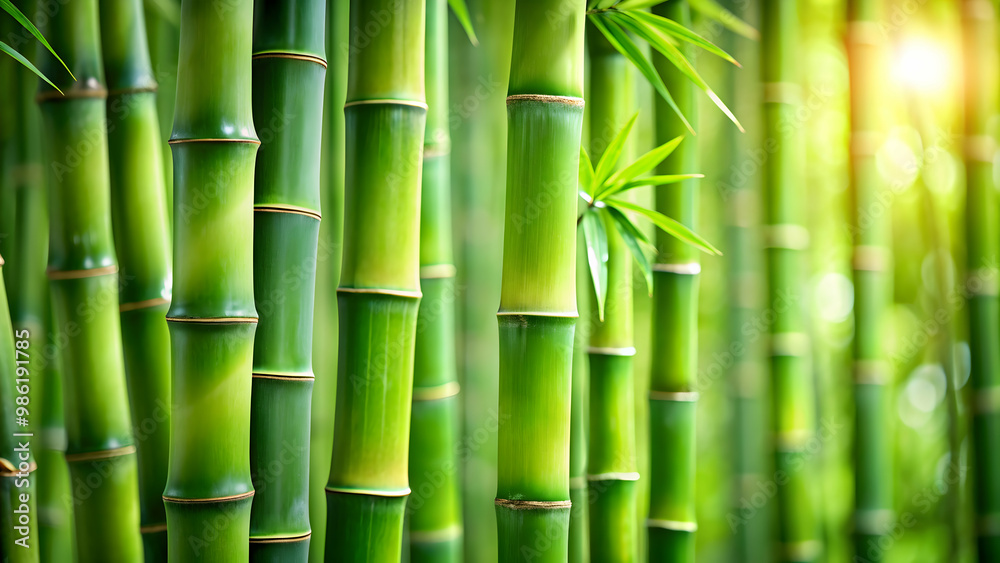 Obraz premium Close-up of vibrant green bamboo with a blurred background, bamboo, greenery, nature, plant, Asian, organic, texture