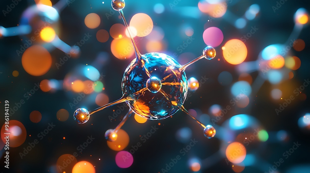 A glowing molecule floats in a sea of bokeh lights, its structure a beacon in the abstract. A glowing molecule floats in a sea of bokeh lights, its structure a beacon in the abstract.