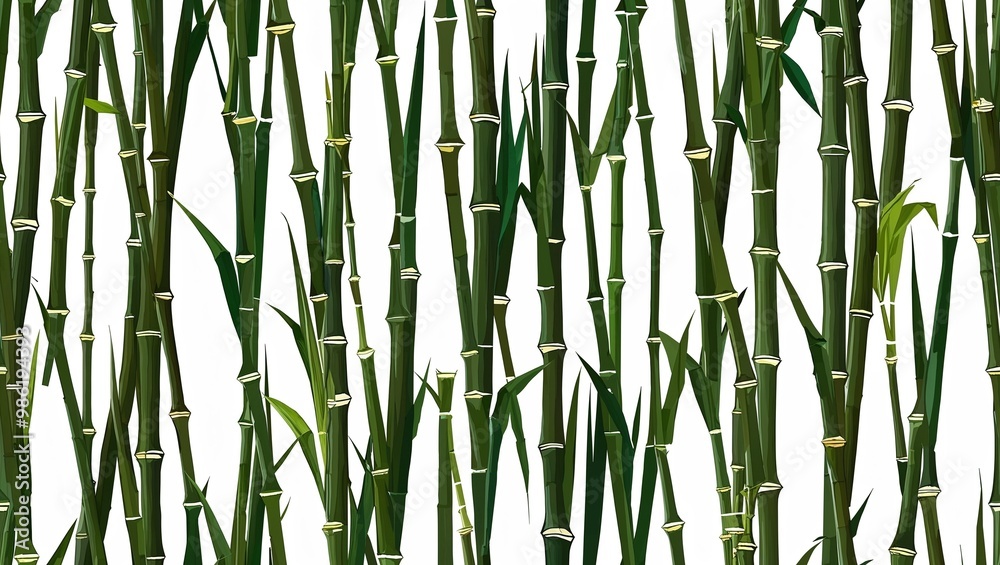 Green bamboo stalks vertical lines seamless plain white background design