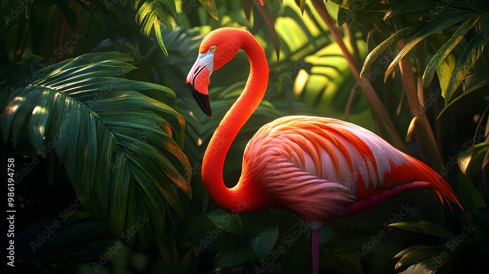Fototapeta premium Close-up image of a bright flamingo