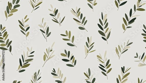 Ivory olive branches minimalist strokes seamless plain white background design