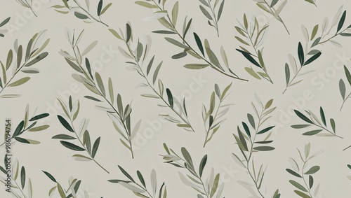 Ivory olive branches minimalist strokes seamless plain white background design