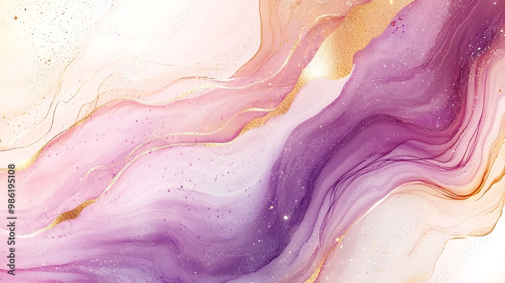 Fototapeta premium Gold and purple swirls shimmer with glitter, creating a mesmerizing, abstract dreamscape.