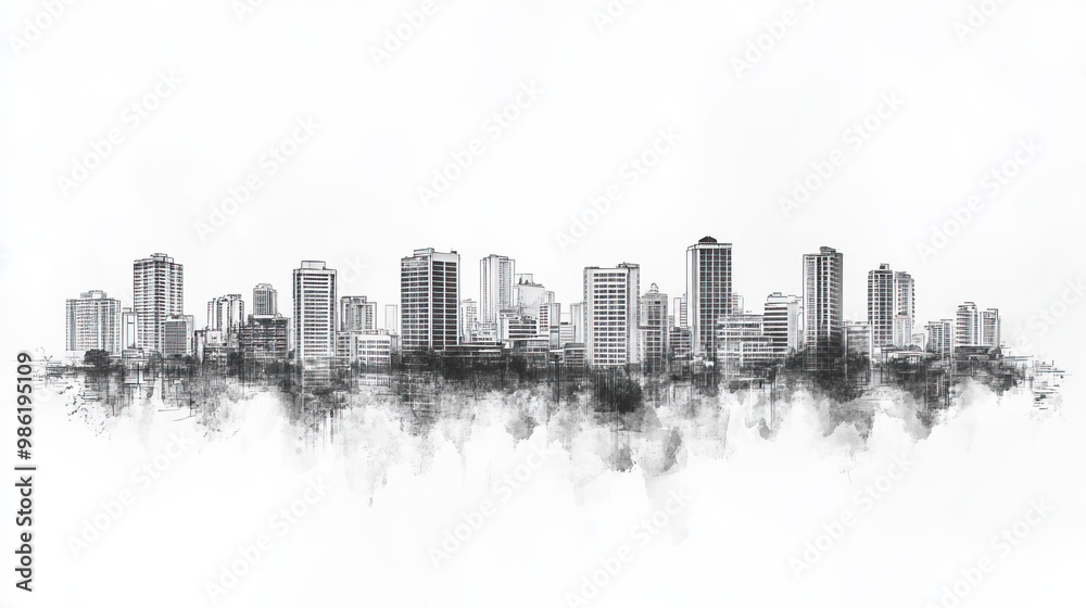 Obraz premium Dagupan, Philippines, black and white pen pencil hand-drawn effect drawing illustration for travel poster, card, wallpaper, backdrop or banner. Modern, clear, artistic and simple
