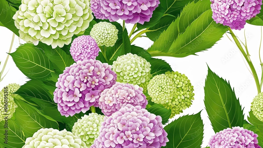 Lime hydrangeas soft stroke seamless plain white background design Lime hydrangeas soft stroke seamless plain white background design