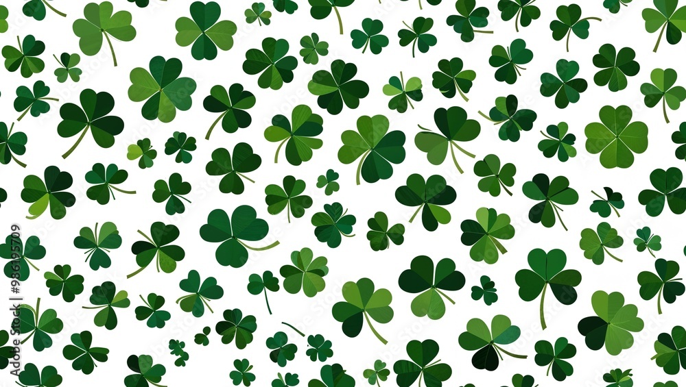 Mint clover leaves scattered pattern seamless plain white background design Mint clover leaves scattered pattern seamless plain white background design