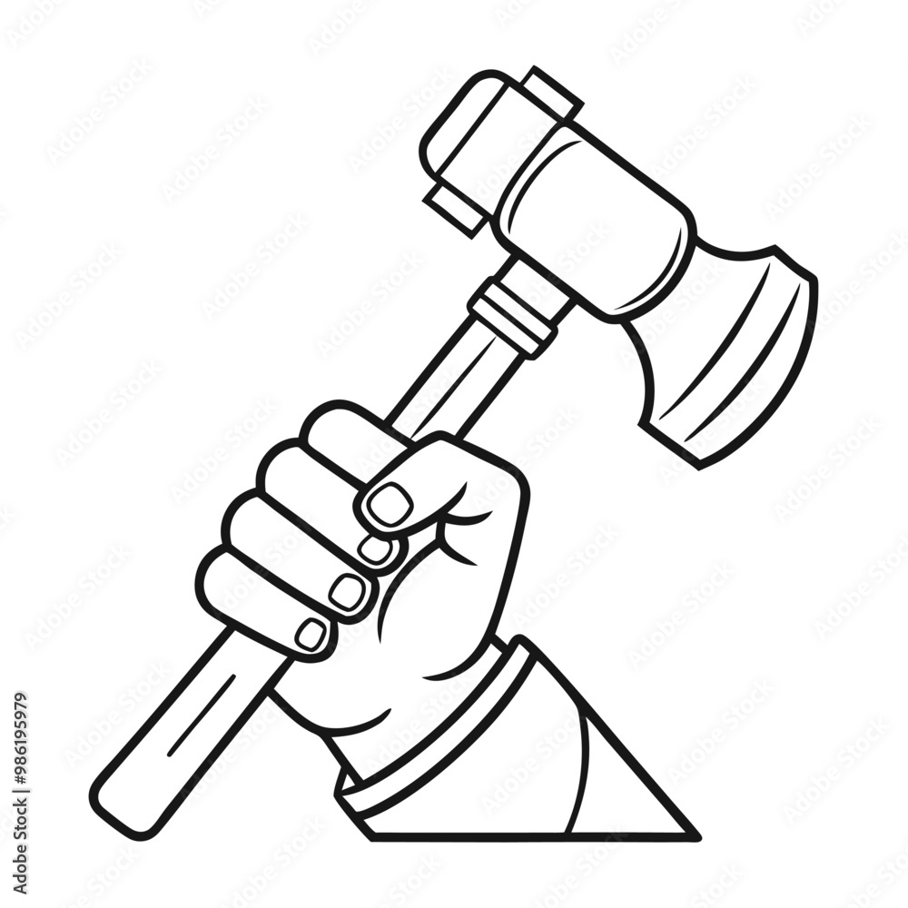Hammer icon drawn in one line icon outline Hammer icon drawn in one line icon outline