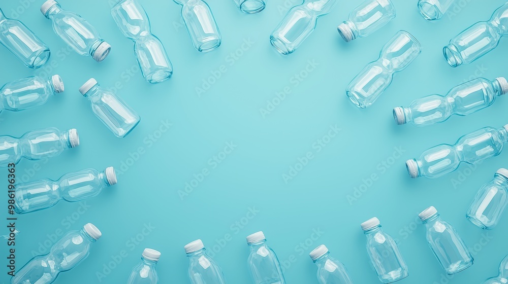 Clear Glass Bottles on Aqua Background Clear Glass Bottles on Aqua Background