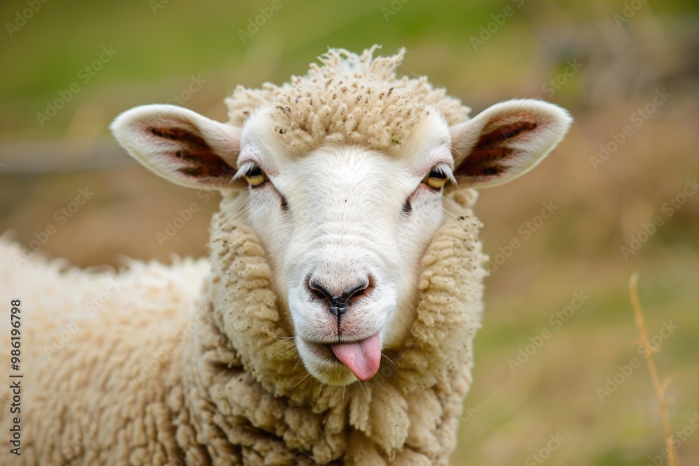 Farm Sheep. Funny Ewe Sticking Out Tongue in Portrait Shot Farm Sheep. Funny Ewe Sticking Out Tongue in Portrait Shot