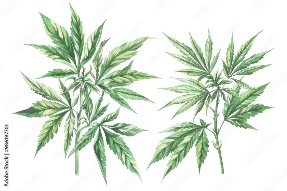 Cannabis Plant Illustration. Botanical Drawings of Male and Female Ganja Plants in Pencil Art Cannabis Plant Illustration. Botanical Drawings of Male and Female Ganja Plants in Pencil Art