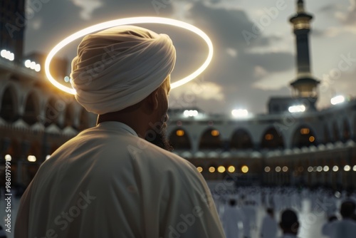 A Muslim Man Praying in Mecca photo